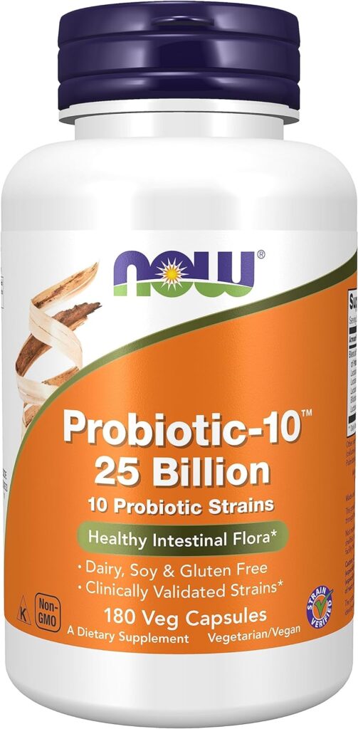 NOW Supplements, Probiotic-10™, 25 Billion, with 10 Probiotic Strains, Dairy, Soy and Gluten Free, Strain Verified, 100 Veg Capsules