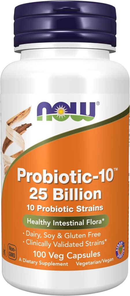 NOW Supplements, Probiotic-10™, 25 Billion, with 10 Probiotic Strains, Dairy, Soy and Gluten Free, Strain Verified, 100 Veg Capsules