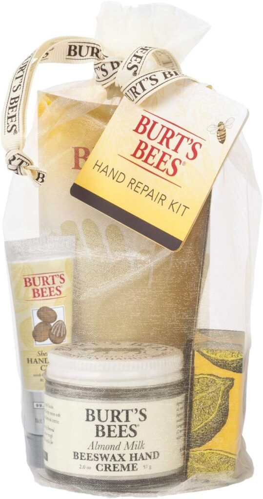 Burts Bees Christmas Gifts, 3 Hand Care Stocking Stuffers Products, Hand Repair Set - Almond Milk Cream, Lemon Butter Cuticle Cream  Shea Butter Cream, With Gloves