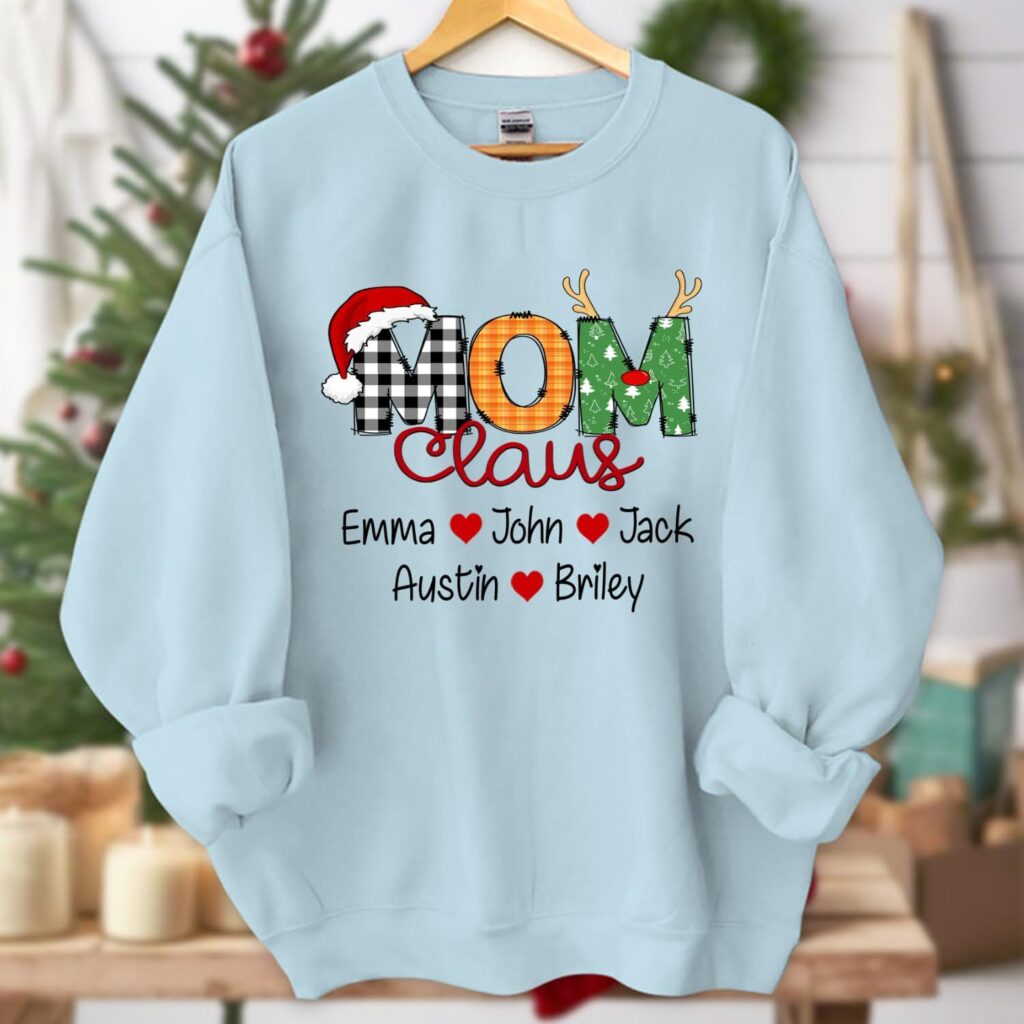 Dilypod Personalized Nana Grandma Claus Sweatshirt, Custom Grandma Grandkids Shirt, Christmas Grandma Shirt Gift for Nana Mom