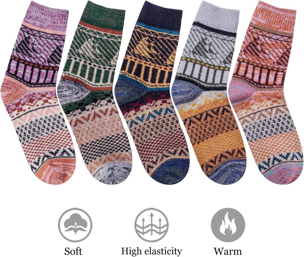 Loritta 5 Pairs Womens Wool Socks Thick Warm Soft Winter Knit Cozy Crew Socks Christmas Gifts