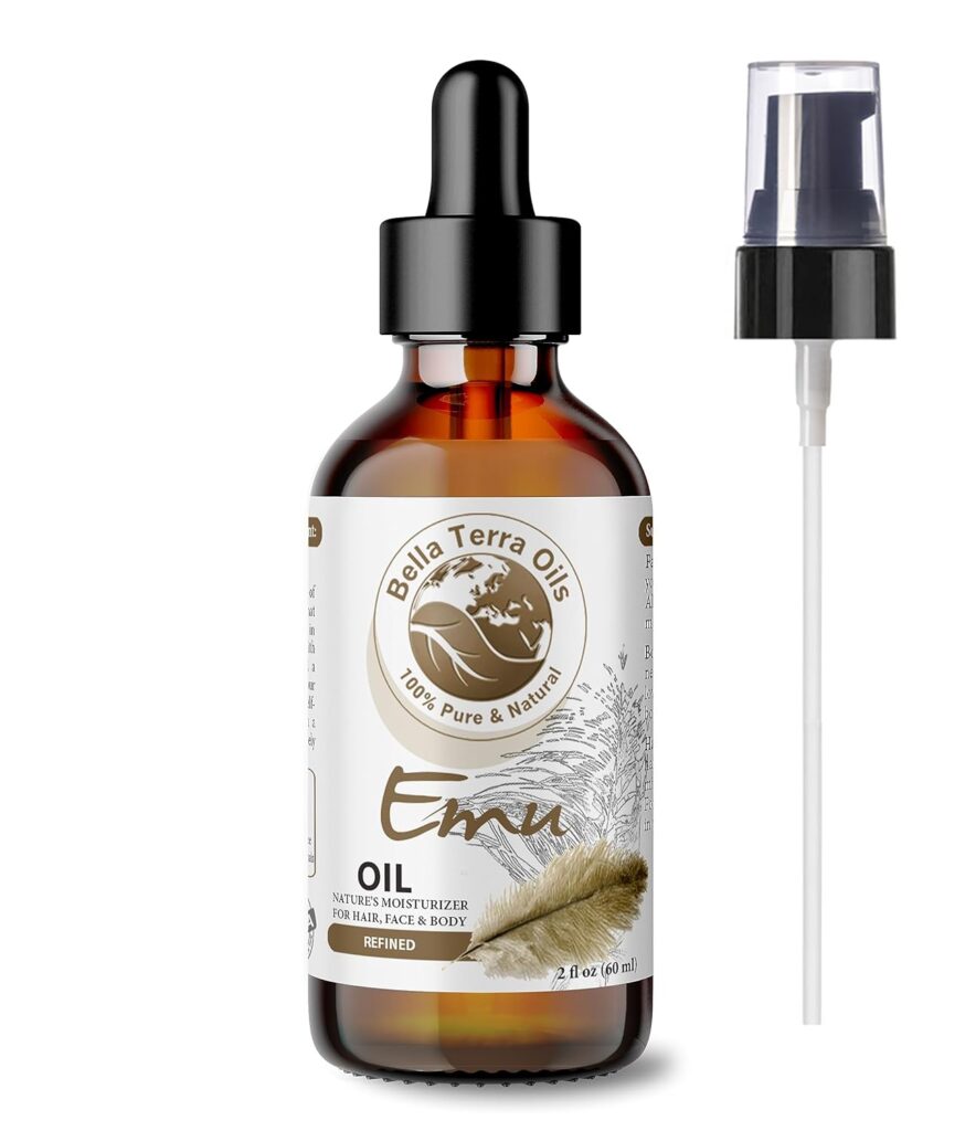 Bella Terra Oils Emu Oil. 2oz. 100% Pure. Australian. Fully Refined. Chemical-free. Soothes Skin. Nourishes Hair. Natural Moisturizer for Hair, Skin, Nails, Stretch Marks