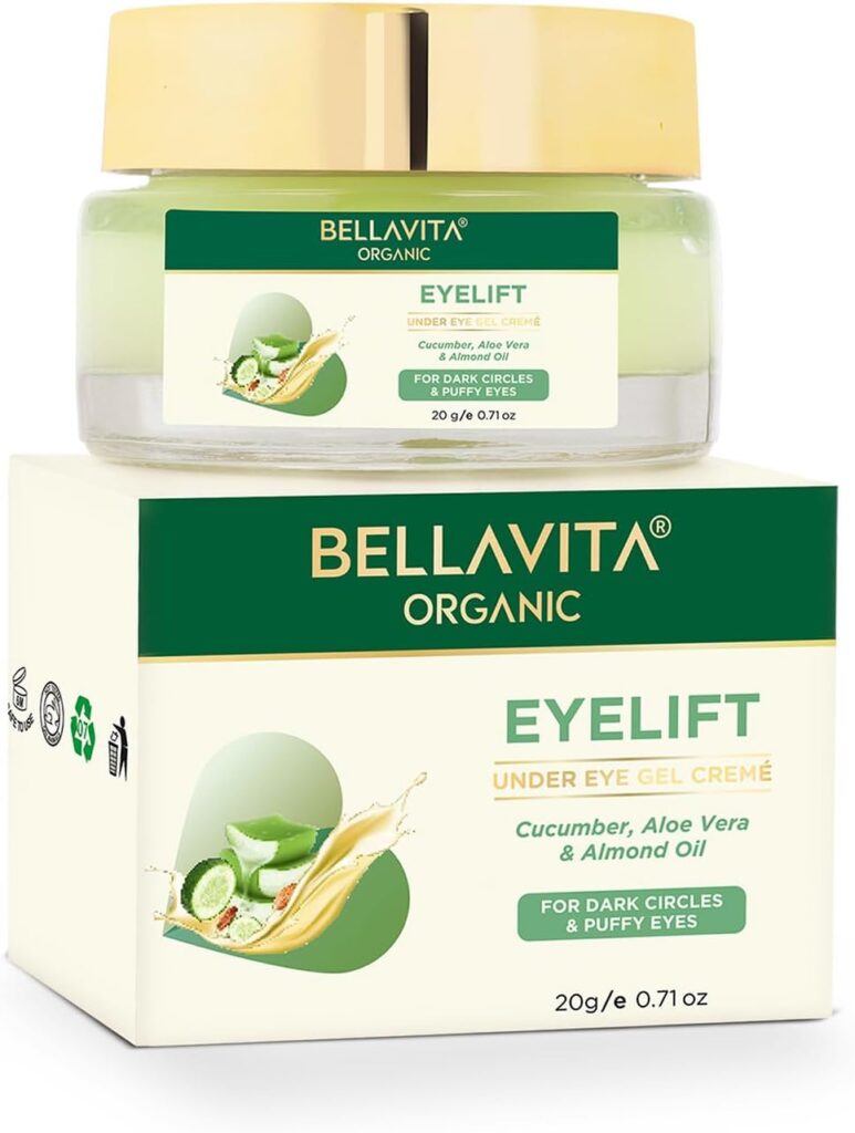Bella Vita Organic EyeLift Hydrating Natural Under Eye Cream Gel for Dark Circles, Puffy Eyes, Wrinkles  Removal of Fine Lines for Women  Men, 20 gm