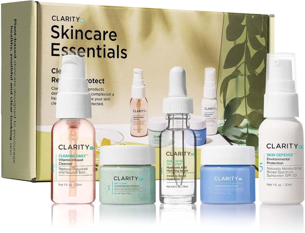 ClarityRx Skincare Essentials Kit | Cleanse, Renew  Protect | Plant-Based, Paraben Free, Natural