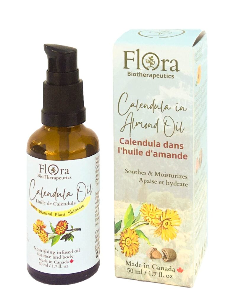 FLORA Organic Calendula Infused in Organic Sweet Almond Oil 100% Pure and Natural Moisturizer for Dry Skin. Made in Canada. 1.7 fl.oz