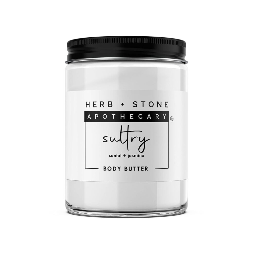 Whipped Body Butter, Natural, Vegan, Organic Body Lotion For Dry Skin, A Non-greasy Hydrating Moisturizer - Herb + Stone Apothecary Crystal Infused Body Skin Care Products, Handcrafted In USA (SULTRY- santal + jasmine + rose quartz)