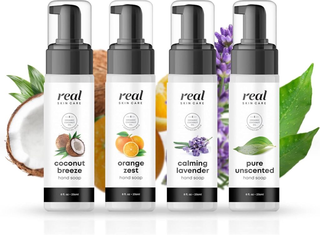 Real Skin Care Liquid Hand Soap with Coconut Oil | Handmade in the USA | Orange Zest | Fragrance Free Organic Foaming Liquid Soap | All-Natural Organic Hand Soap | Kitchen  Bathroom Hand Soap
